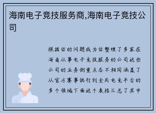 海南电子竞技服务商,海南电子竞技公司